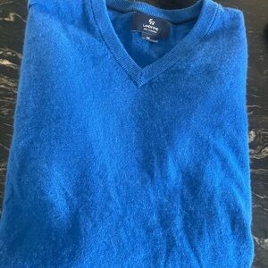 Lands' End Men's V-Neck Sweater 100 % cashmere in Cobalt Blue medium